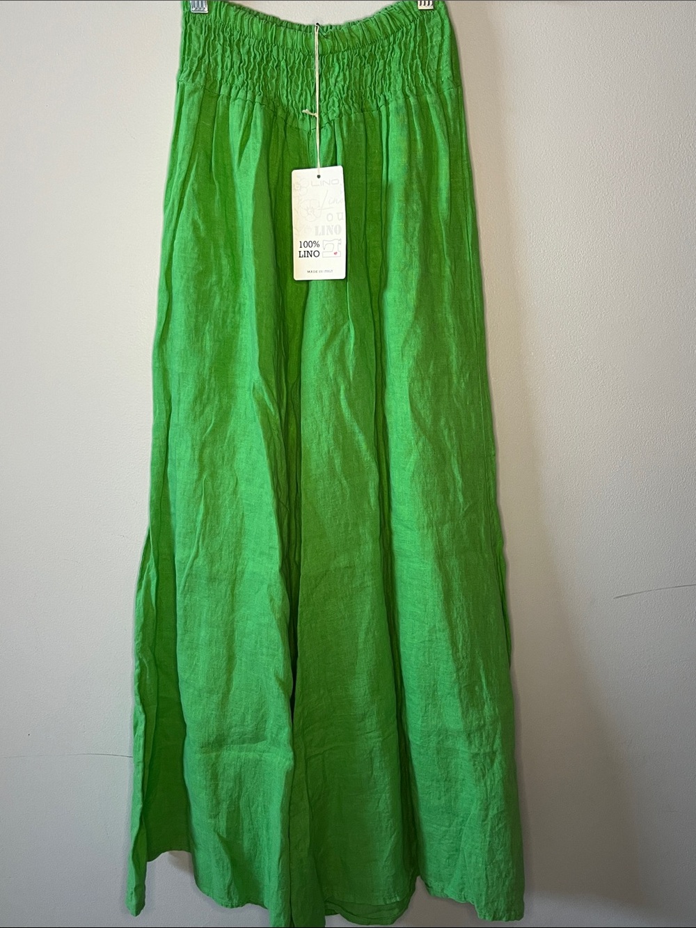 NWT 100% linen neon green wide leg flare pants made in Italy